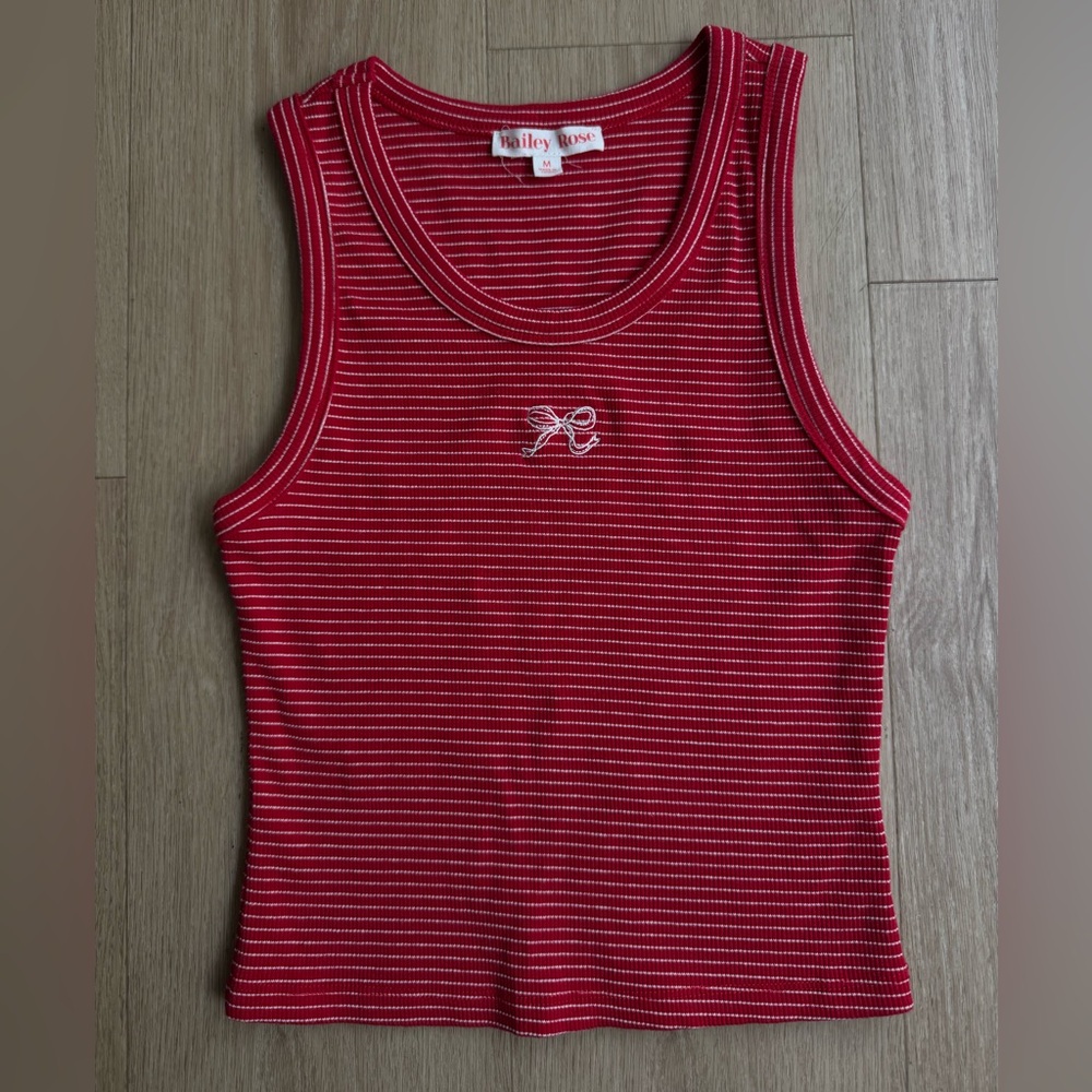Red Striped Embroidered Tank Top